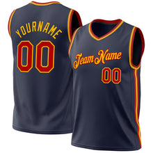 Load image into Gallery viewer, Custom Navy Red-Gold Authentic Throwback Basketball Jersey
