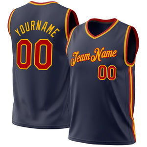 Custom Navy Red-Gold Authentic Throwback Basketball Jersey