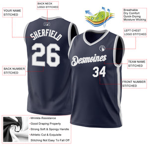 Custom Navy White-Gray Authentic Throwback Basketball Jersey