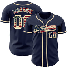 Load image into Gallery viewer, Custom Navy Vintage USA Flag-Cream Authentic Baseball Jersey
