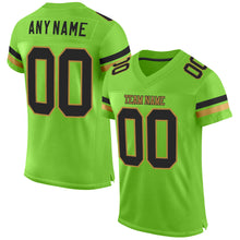 Load image into Gallery viewer, Custom Neon Green Black-Old Gold Mesh Authentic Football Jersey
