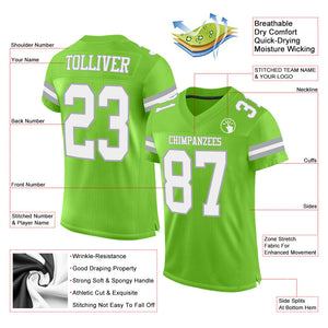 Custom Neon Green White-Gray Mesh Authentic Football Jersey