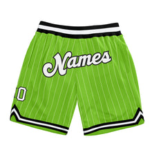 Load image into Gallery viewer, Custom Neon Green White Pinstripe White-Black Authentic Basketball Shorts
