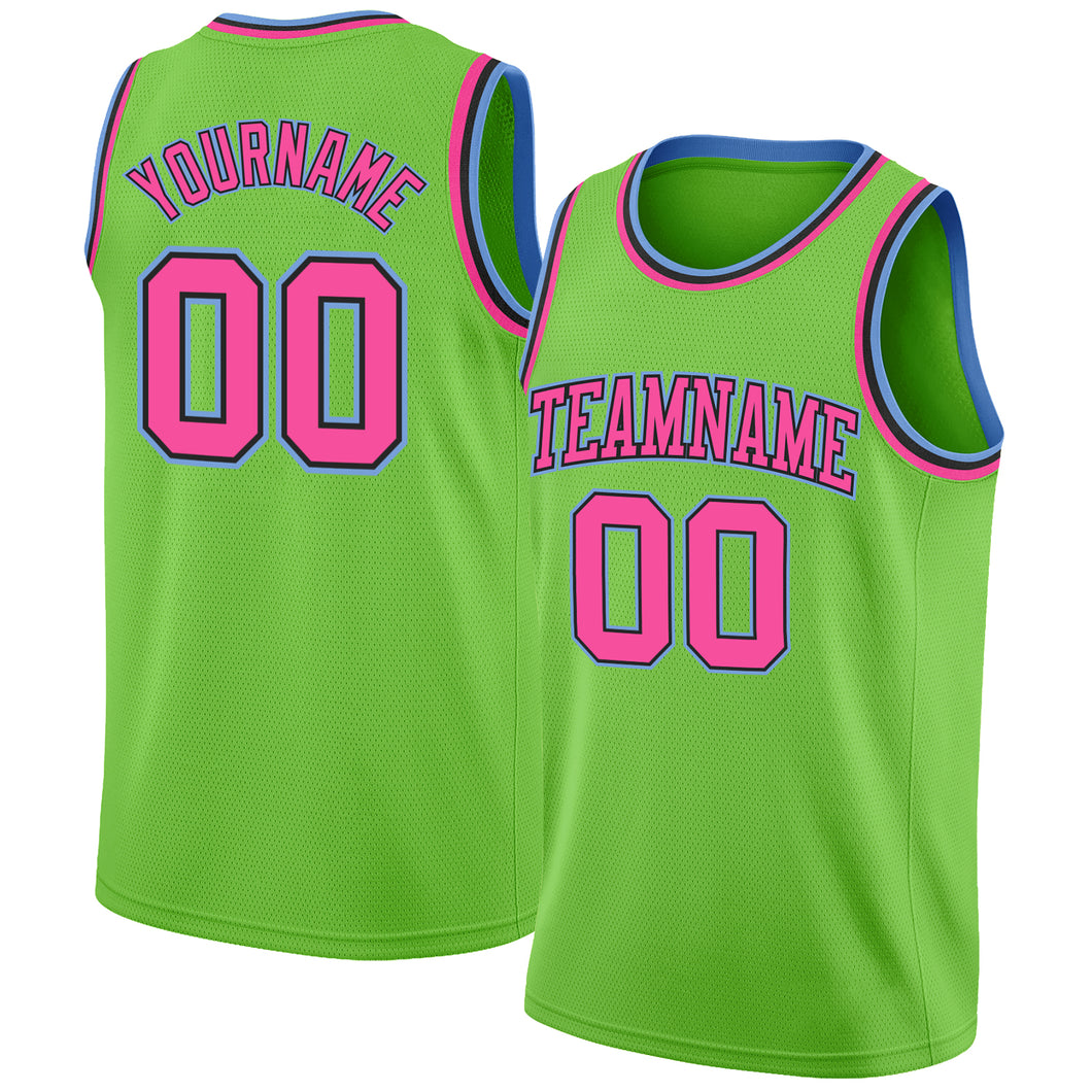 Cheap Custom Neon Green Pink-Light Blue Authentic Basketball