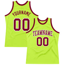 Load image into Gallery viewer, Custom Neon Green Maroon-White Authentic Throwback Basketball Jersey

