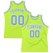 Laden Sie das Bild in den Galerie-Viewer, Custom Neon Green Light Blue-White Authentic Throwback Basketball Jersey
