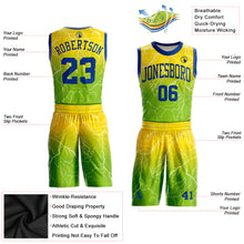 Laden Sie das Bild in den Galerie-Viewer, Custom Neon Green Royal-Gold Round Neck Sublimation Basketball Suit Jersey
