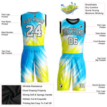 Laden Sie das Bild in den Galerie-Viewer, Custom Neon Green White-Light Blue Round Neck Sublimation Basketball Suit Jersey
