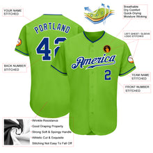 Load image into Gallery viewer, Custom Neon Green Royal-White Authentic Baseball Jersey
