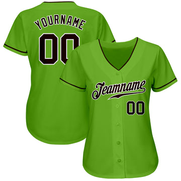 Custom Neon Green Brown-White Authentic Baseball Jersey