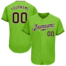 Laden Sie das Bild in den Galerie-Viewer, Custom Neon Green Brown-White Authentic Baseball Jersey
