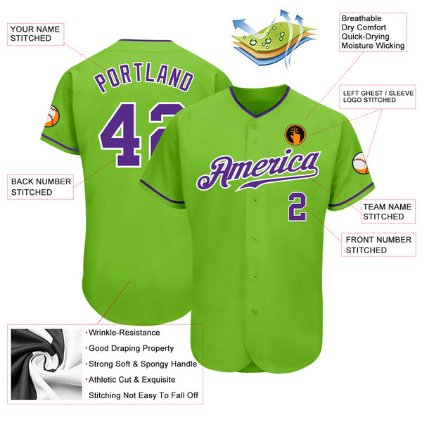 Cheap Custom Neon Green Purple-White Authentic Baseball Jersey Free  Shipping – CustomJerseysPro