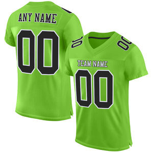 Custom Neon Green Black-White Mesh Authentic Football Jersey