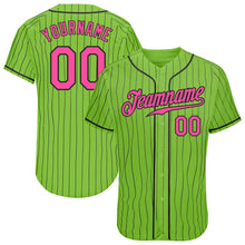 Laden Sie das Bild in den Galerie-Viewer, Custom Neon Green Black Pinstripe Pink-Black Authentic Baseball Jersey
