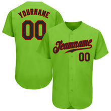 Load image into Gallery viewer, Custom Neon Green Black-Red Authentic Baseball Jersey
