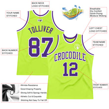 Laden Sie das Bild in den Galerie-Viewer, Custom Neon Green Purple-White Authentic Throwback Basketball Jersey
