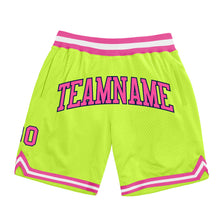 Laden Sie das Bild in den Galerie-Viewer, Custom Neon Green Pink-Navy Authentic Throwback Basketball Shorts
