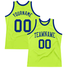 Load image into Gallery viewer, Custom Neon Green Royal Authentic Throwback Basketball Jersey
