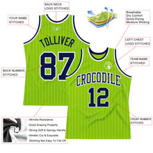 Laden Sie das Bild in den Galerie-Viewer, Custom Neon Green White Pinstripe Navy-White Authentic Basketball Jersey
