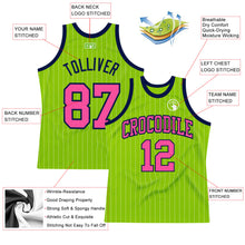 Laden Sie das Bild in den Galerie-Viewer, Custom Neon Green White Pinstripe Pink-Navy Authentic Basketball Jersey
