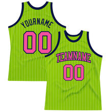 Laden Sie das Bild in den Galerie-Viewer, Custom Neon Green White Pinstripe Pink-Navy Authentic Basketball Jersey
