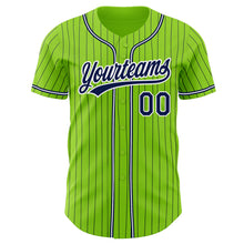 Load image into Gallery viewer, Custom Neon Green Navy Pinstripe Navy-White Authentic Baseball Jersey
