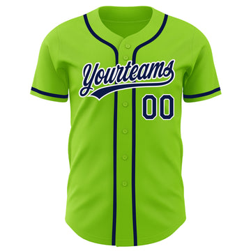 Custom Neon Green Navy-White Authentic Baseball Jersey