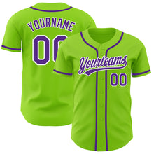 Load image into Gallery viewer, Custom Neon Green Purple-White Authentic Baseball Jersey

