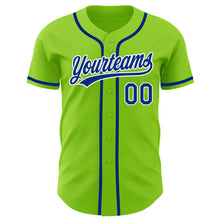 Laden Sie das Bild in den Galerie-Viewer, Custom Neon Green Royal-White Authentic Baseball Jersey
