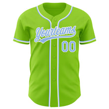 Load image into Gallery viewer, Custom Neon Green Light Blue-White Authentic Baseball Jersey
