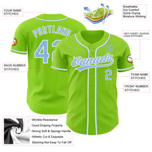 Load image into Gallery viewer, Custom Neon Green Light Blue-White Authentic Baseball Jersey
