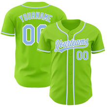 Load image into Gallery viewer, Custom Neon Green Light Blue-White Authentic Baseball Jersey
