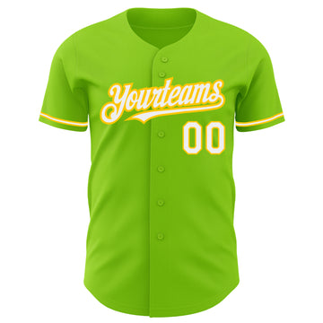 Custom Neon Green White-Yellow Authentic Baseball Jersey