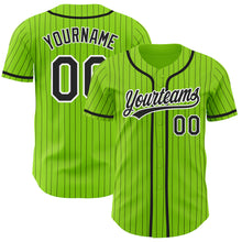 Load image into Gallery viewer, Custom Neon Green Black Pinstripe White Authentic Baseball Jersey
