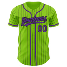 Load image into Gallery viewer, Custom Neon Green Black Pinstripe Purple Authentic Baseball Jersey

