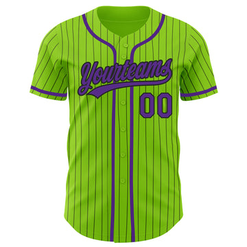 Custom Neon Green Black Pinstripe Purple Authentic Baseball Jersey