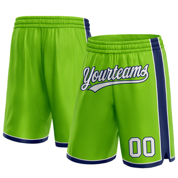 Custom Neon Green White-Navy Authentic Basketball Shorts