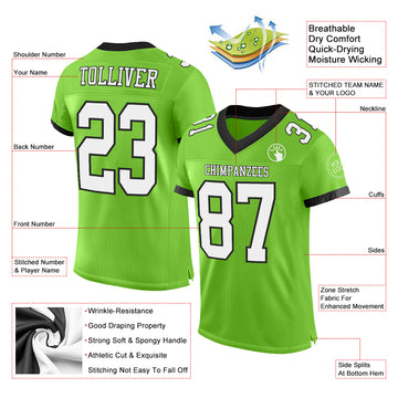 Custom Neon Green White-Black Mesh Authentic Football Jersey