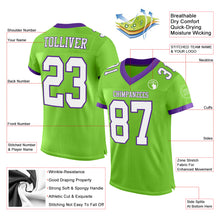 Laden Sie das Bild in den Galerie-Viewer, Custom Neon Green White-Purple Mesh Authentic Football Jersey
