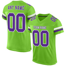 Load image into Gallery viewer, Custom Neon Green Purple-White Mesh Authentic Football Jersey
