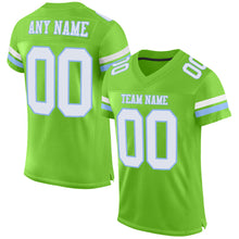 Load image into Gallery viewer, Custom Neon Green White-Light Blue Mesh Authentic Football Jersey
