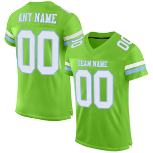 Custom Neon Green White-Light Blue Mesh Authentic Football Jersey