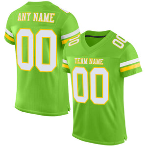 Custom Neon Green White-Yellow Mesh Authentic Football Jersey