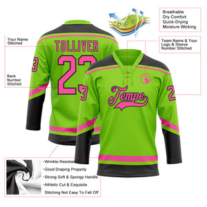 Custom Neon Green Pink-Black Hockey Lace Neck Jersey