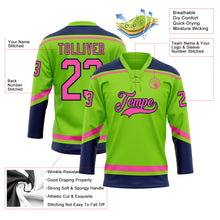 Load image into Gallery viewer, Custom Neon Green Pink-Navy Hockey Lace Neck Jersey
