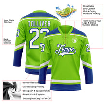 Laden Sie das Bild in den Galerie-Viewer, Custom Neon Green White-Royal Hockey Lace Neck Jersey
