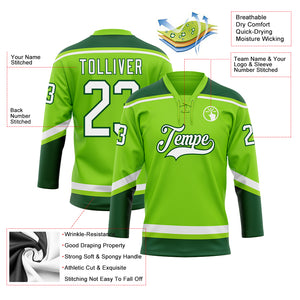 Custom Neon Green White-Green Hockey Lace Neck Jersey