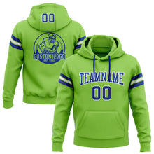 Load image into Gallery viewer, Custom Stitched Neon Green Royal-White Football Pullover Sweatshirt Hoodie
