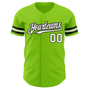 Custom Neon Green White-Black Authentic Baseball Jersey