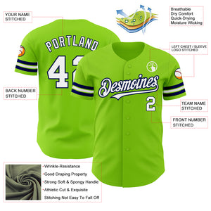 Custom Neon Green White-Navy Authentic Baseball Jersey